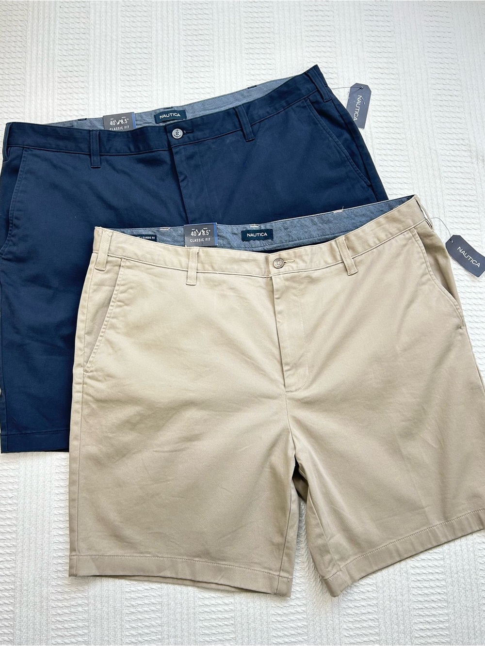 Nautica Men’s Deck Shorts Classic Fit Stretch 2-Pair Khaki & Navy Size 40 NWT